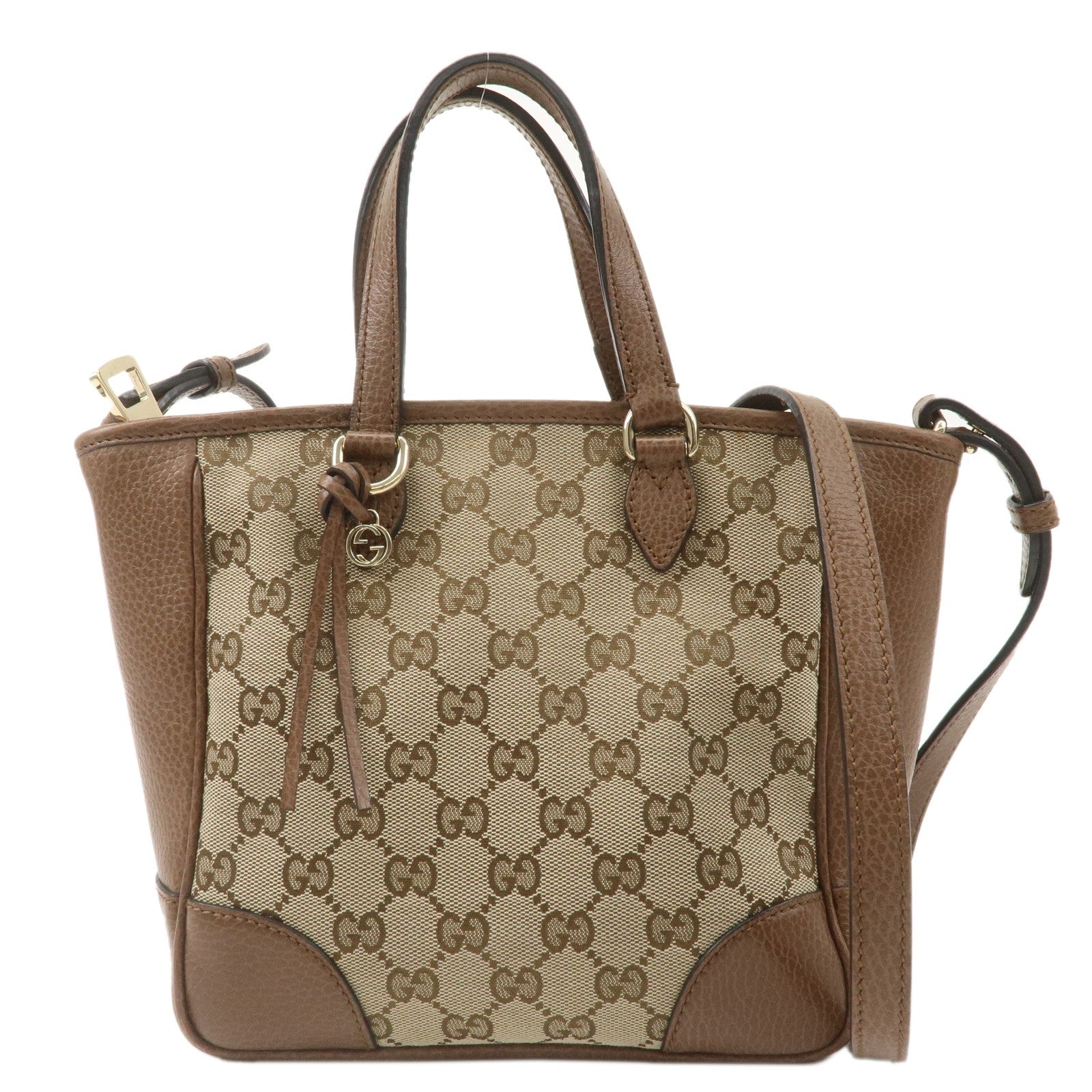 GUCCI GG Canvas Leather 2WAY Bag Hand Bag Beige Brown 449241