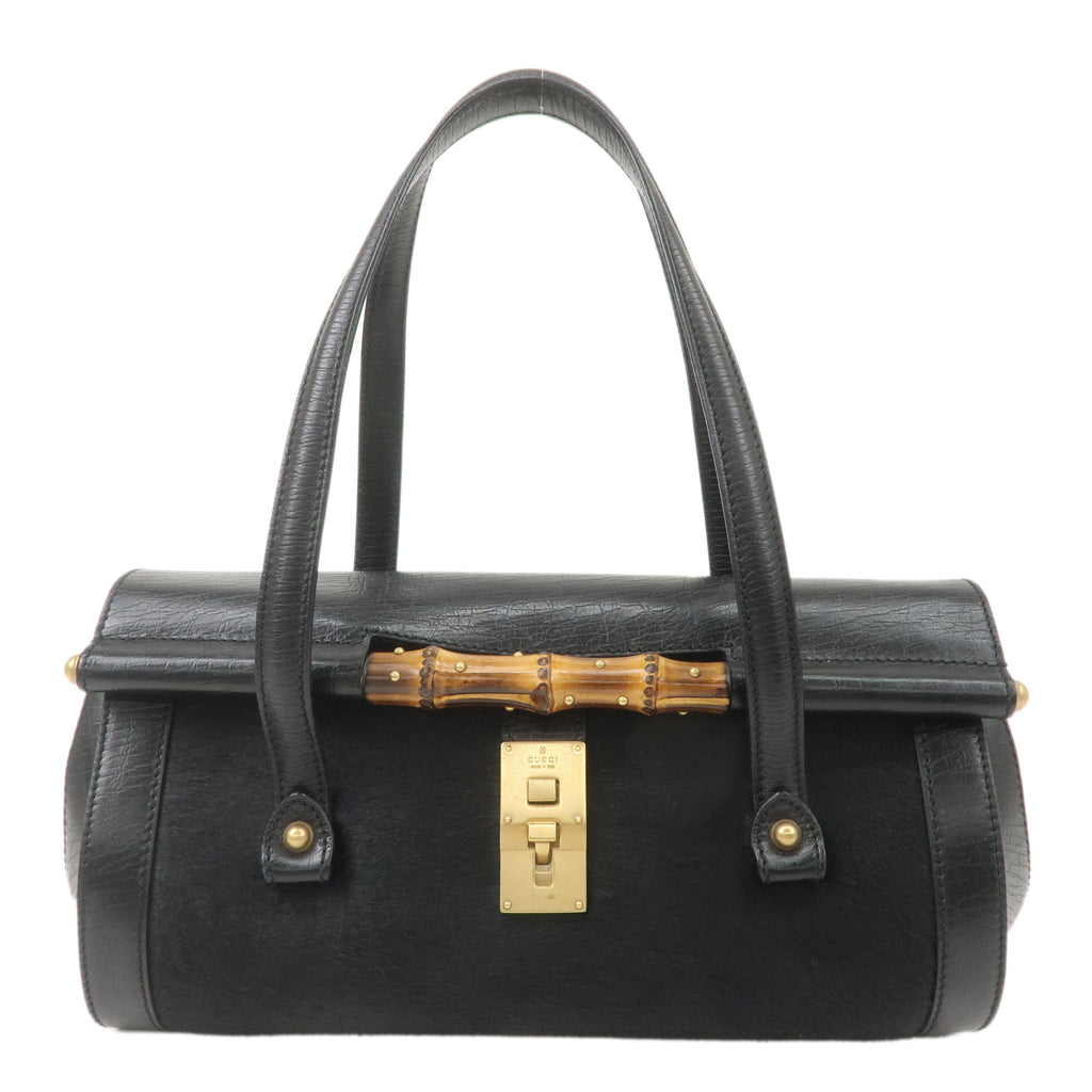 GUCCI Bamboo Leather Unborn Calf Boston Bag Black 114993