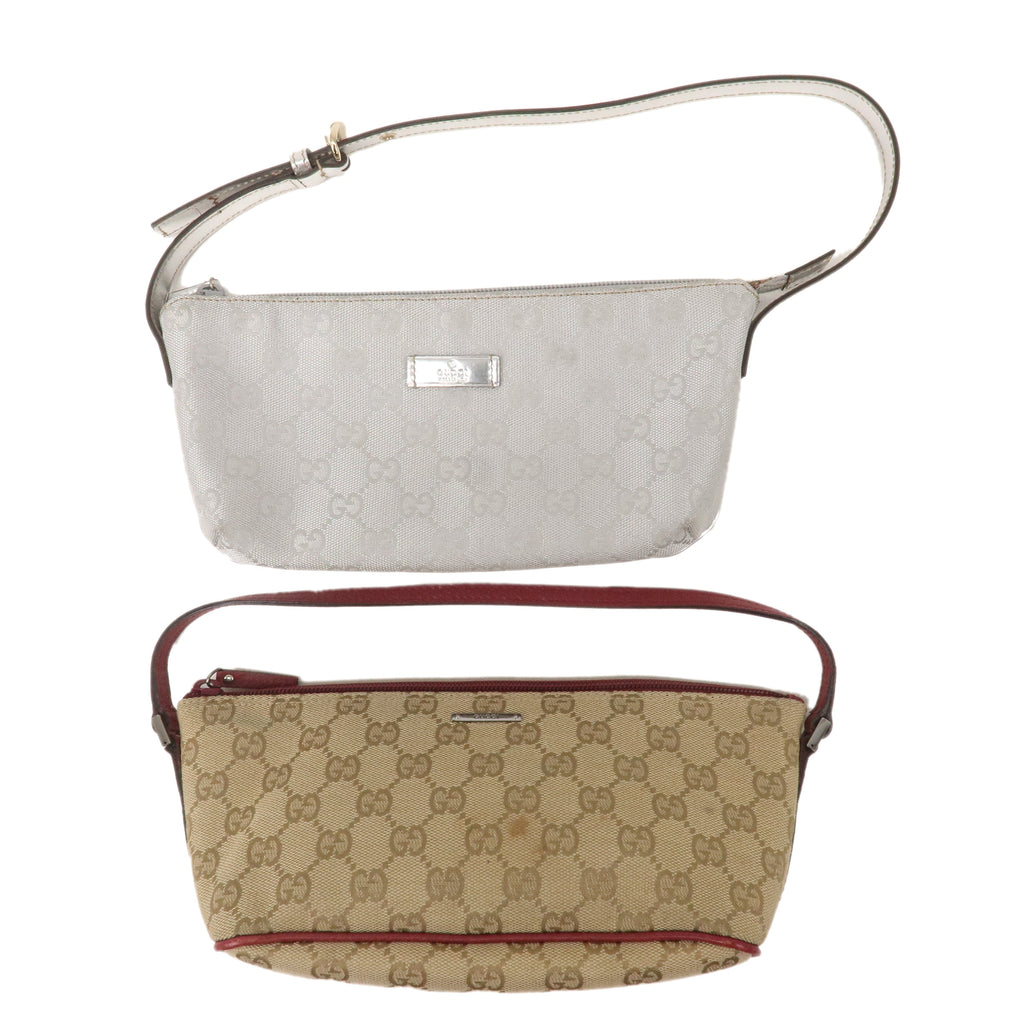GUCCI Boat Bag Set of 2 GG Canvas Leather Hand Bag 07198 190393