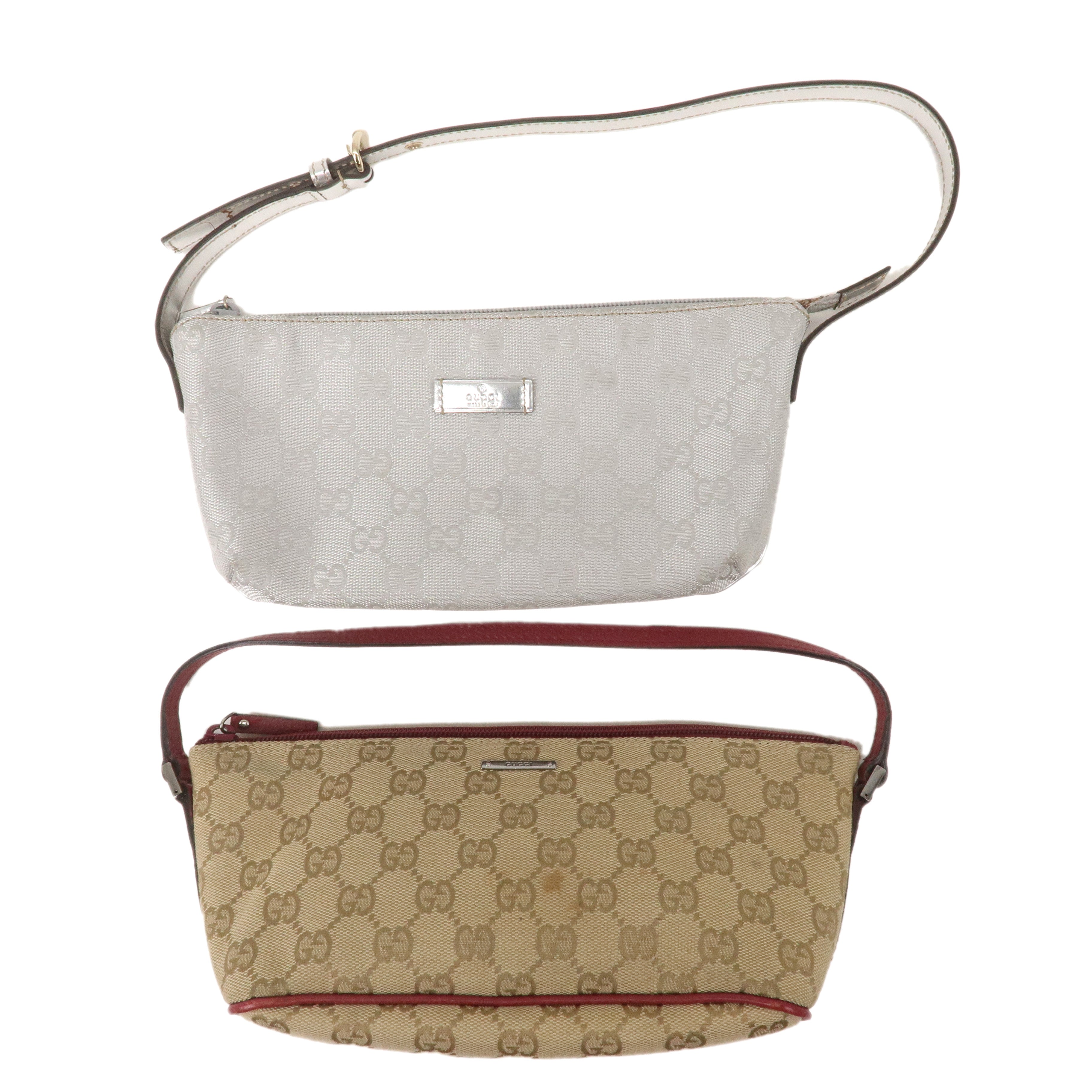 GUCCI Boat Bag Set of 2 GG Canvas Leather Hand Bag 07198 190393