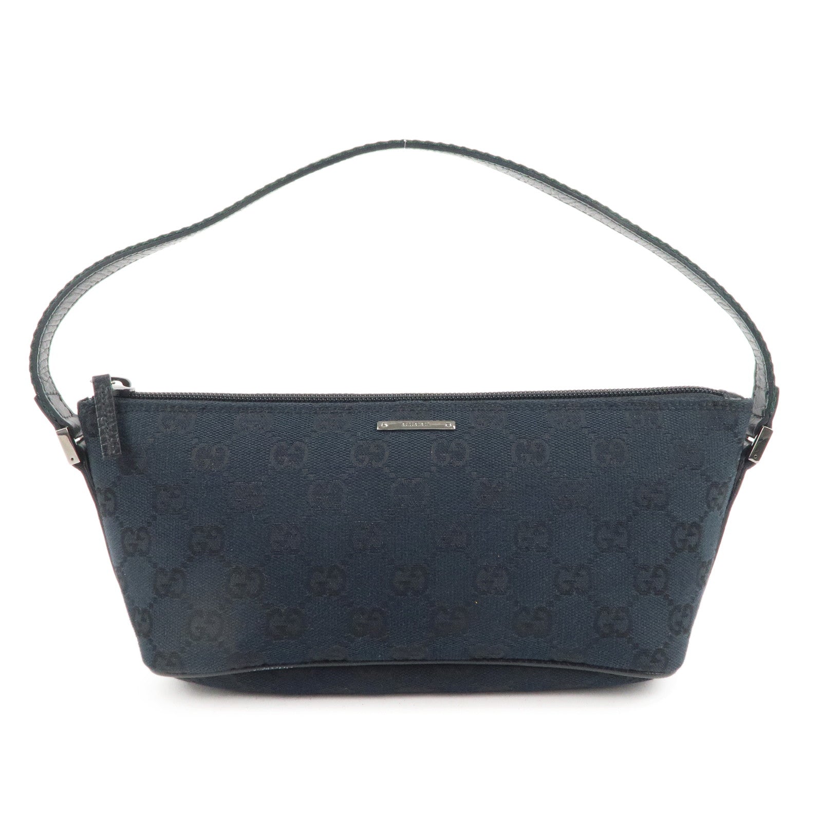 GUCCI Boat Bag Sherry GG Canvas Leather Pouch Black 141809