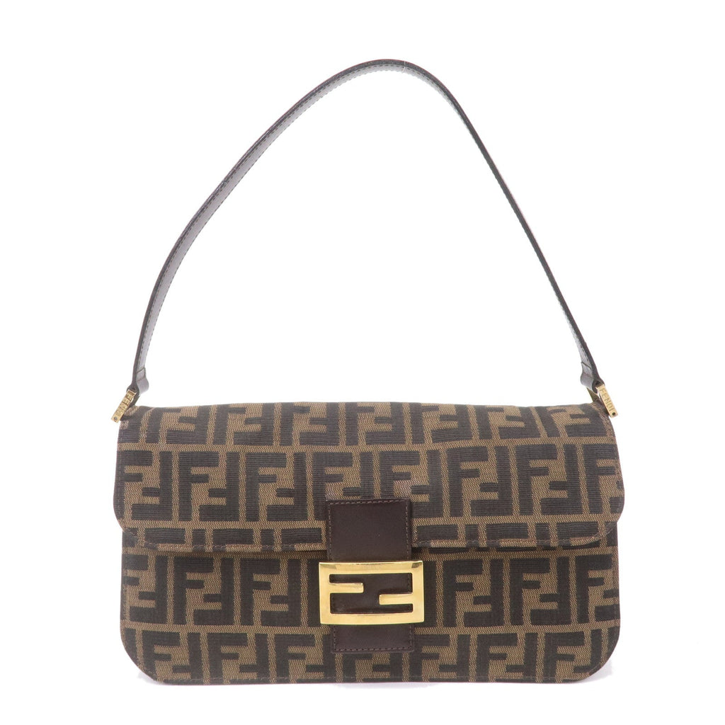 FENDI Zucca Canvas Leather Shoulder Bag Brown Black 16322