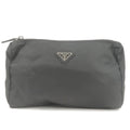 Prada Nylon Leather Cosmetic Pouch Clutch Bag Black 1N0012