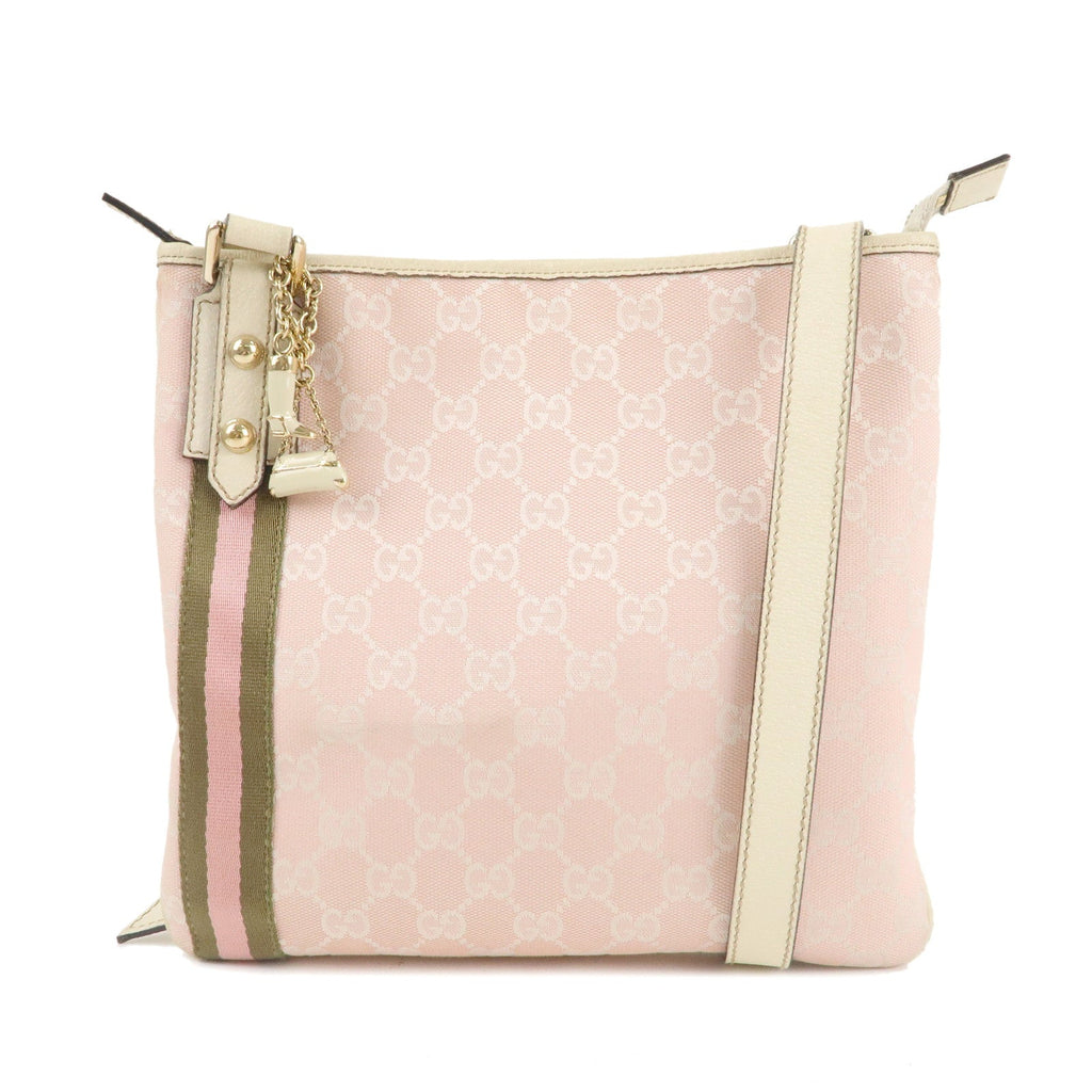 GUCCI Sherry GG Canvas Leather Shoulder Bag Pink White 144388
