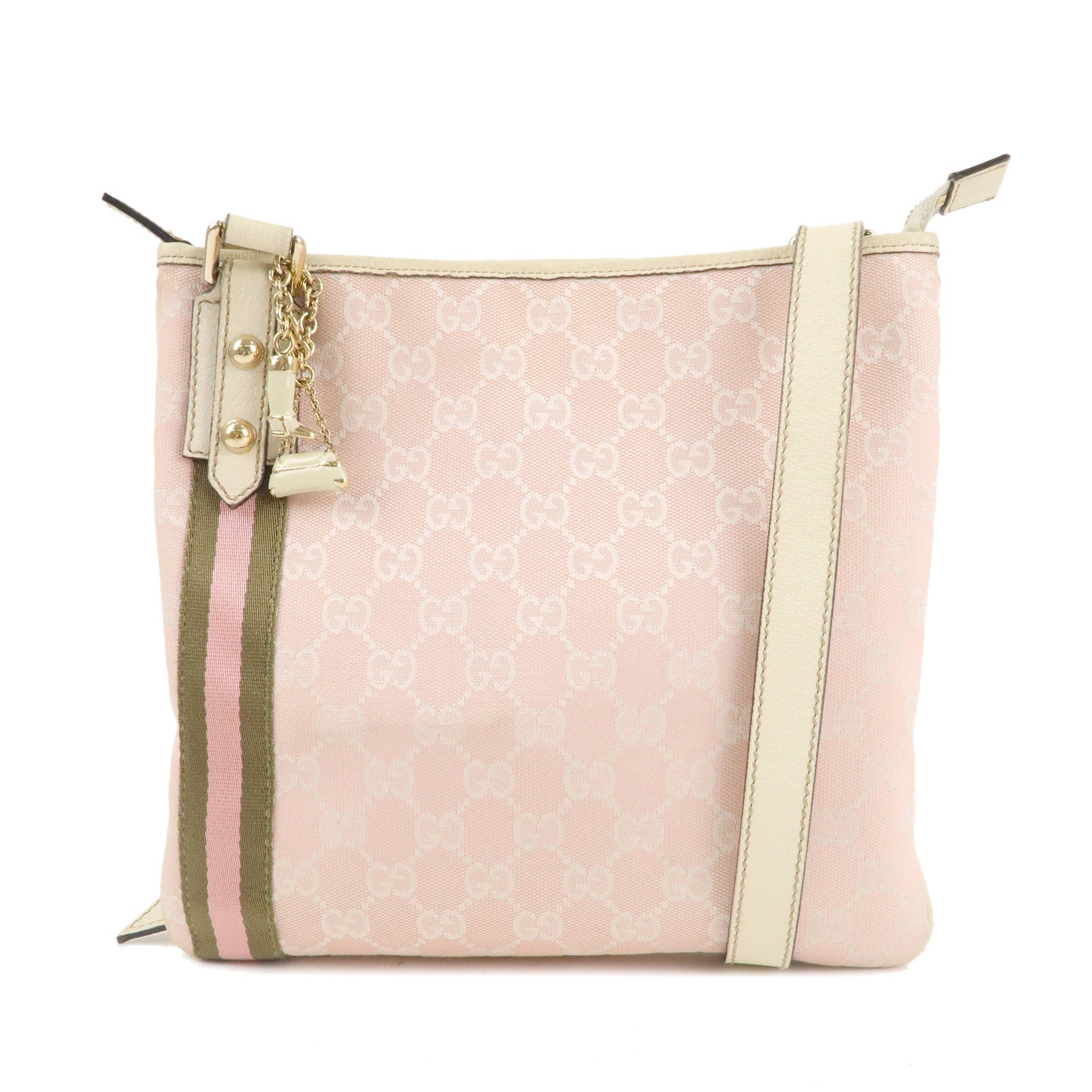 GUCCI Sherry GG Canvas Leather Shoulder Bag Pink White 144388