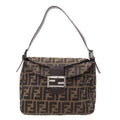 FENDI Zucca Canvas Leather Shoulder Bag Brown Black 26426