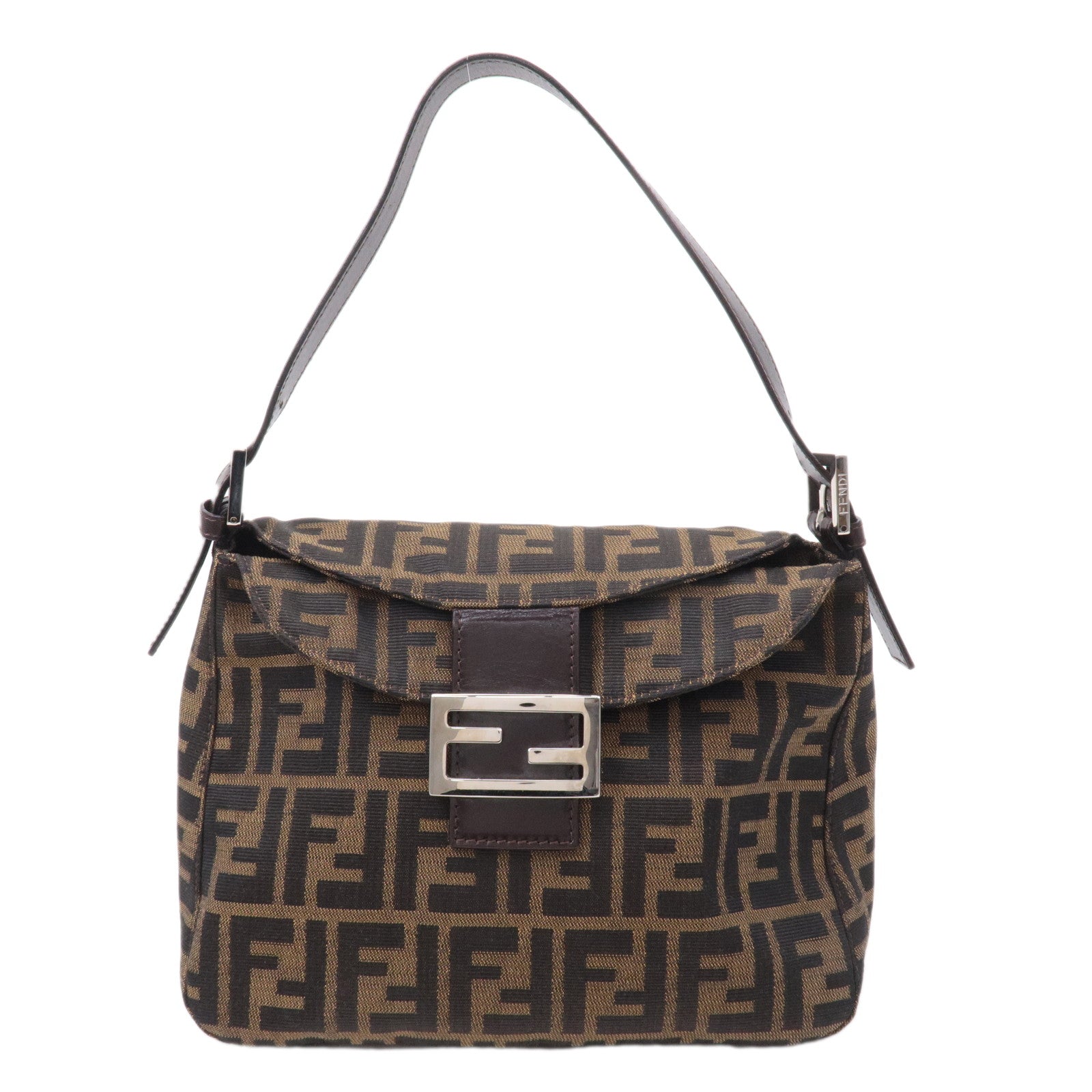 FENDI Zucca Canvas Leather Shoulder Bag Brown Black 26426