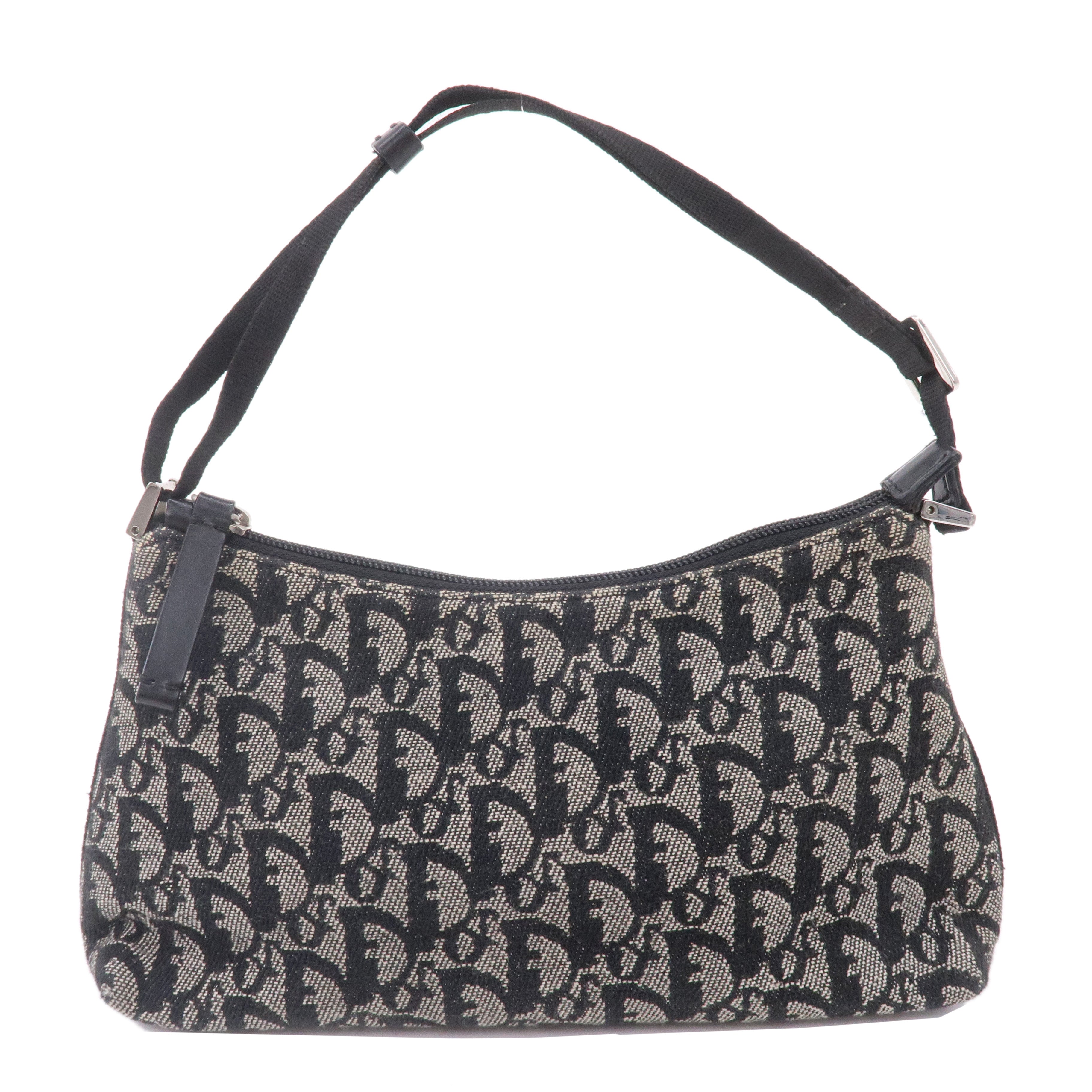 Christian Dior Trotter Canvas Leather Hand Bag Pouch Black