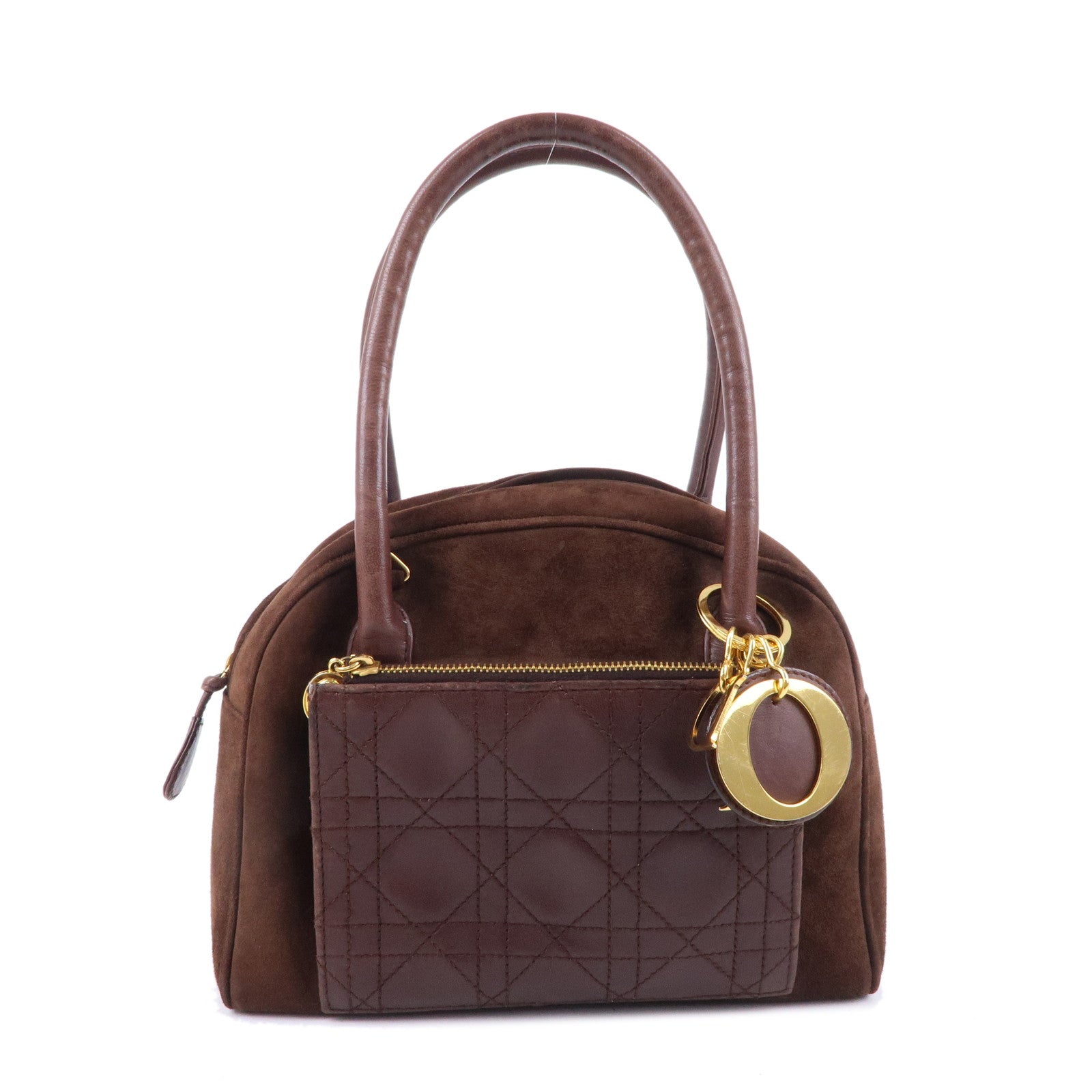 Christian Dior Cannage Suede Leather Hand Bag Brown