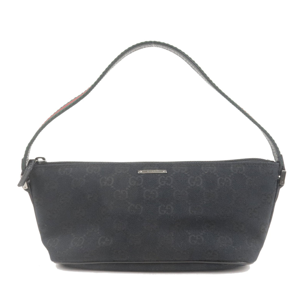 GUCCI Sherry GG Canvas Leather Hand Bag Purse Pouch Black 141809