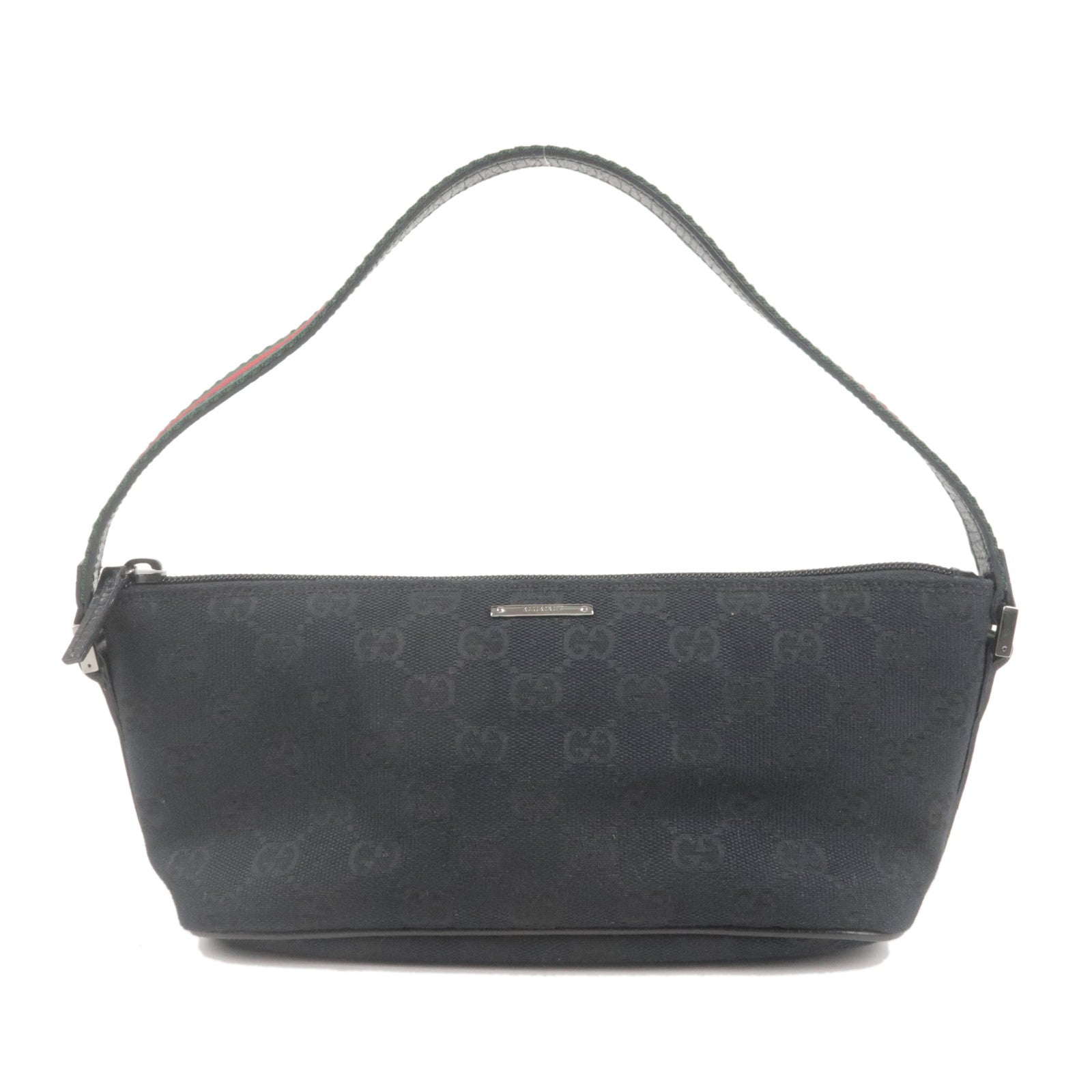 GUCCI Sherry GG Canvas Leather Hand Bag Purse Pouch Black 141809