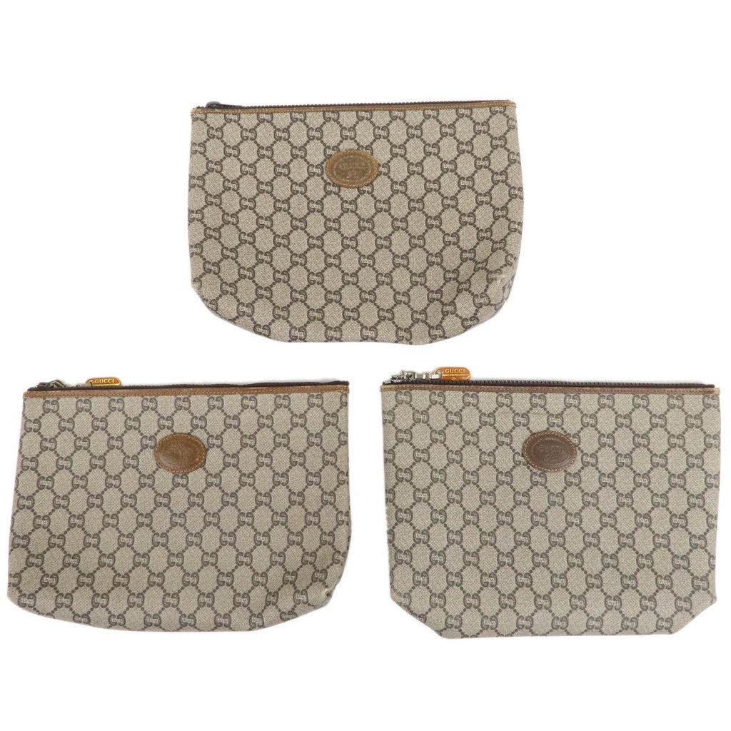 GUCCI Set of 3 Old Gucci Leather Second Bag Pouch Beige Brown