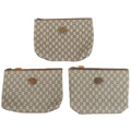 GUCCI Set of 3 Old Gucci Leather Second Bag Pouch Beige Brown