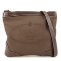Prada Logo Jacquard Canvas Leather Shoulder Bag Brown
