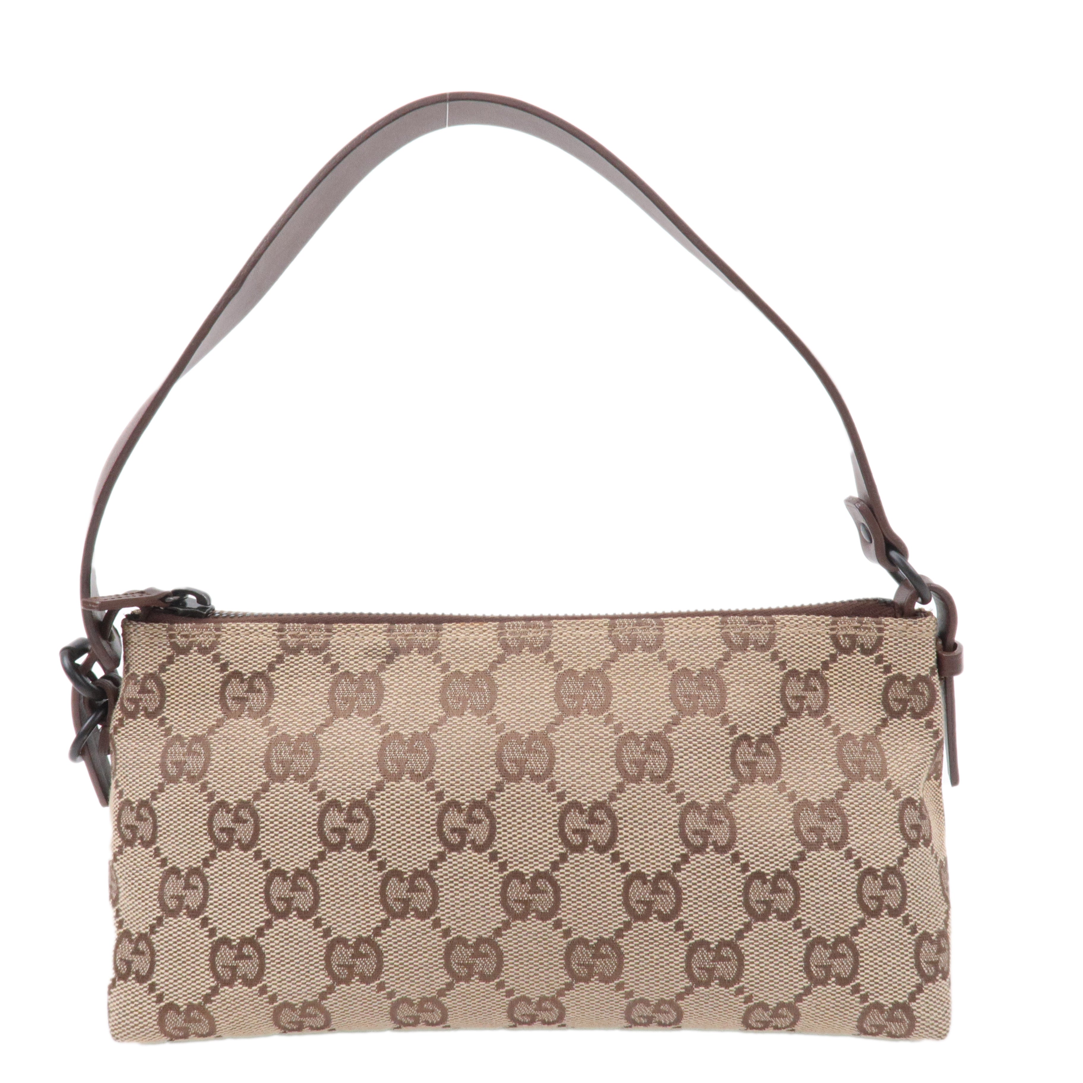GUCCI GG Canvas Leather Hand Bag Pouch Beige Brown 103399