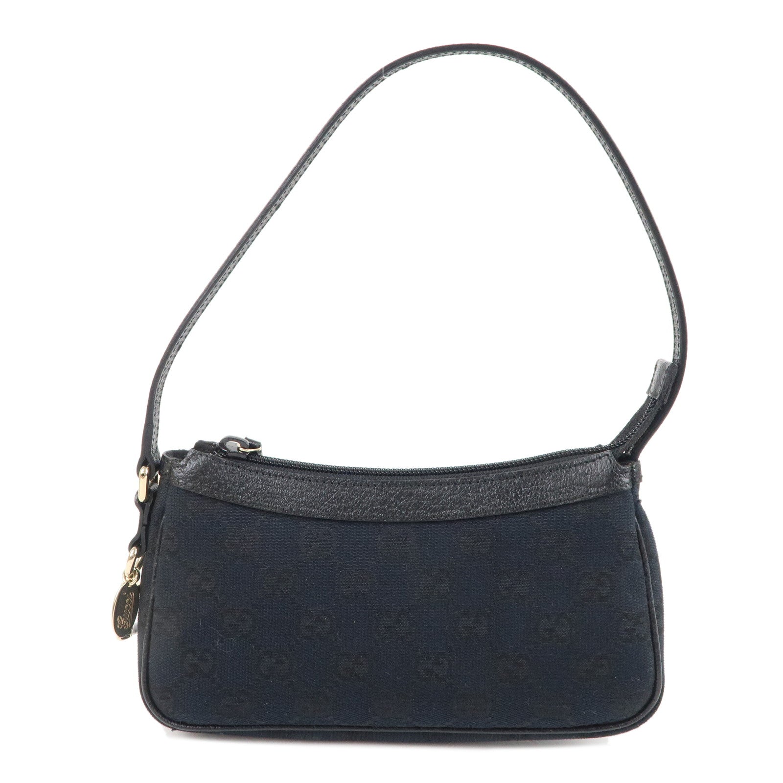 GUCCI GG Canvas Leather Hand bag Accessory Pouch Black 154432