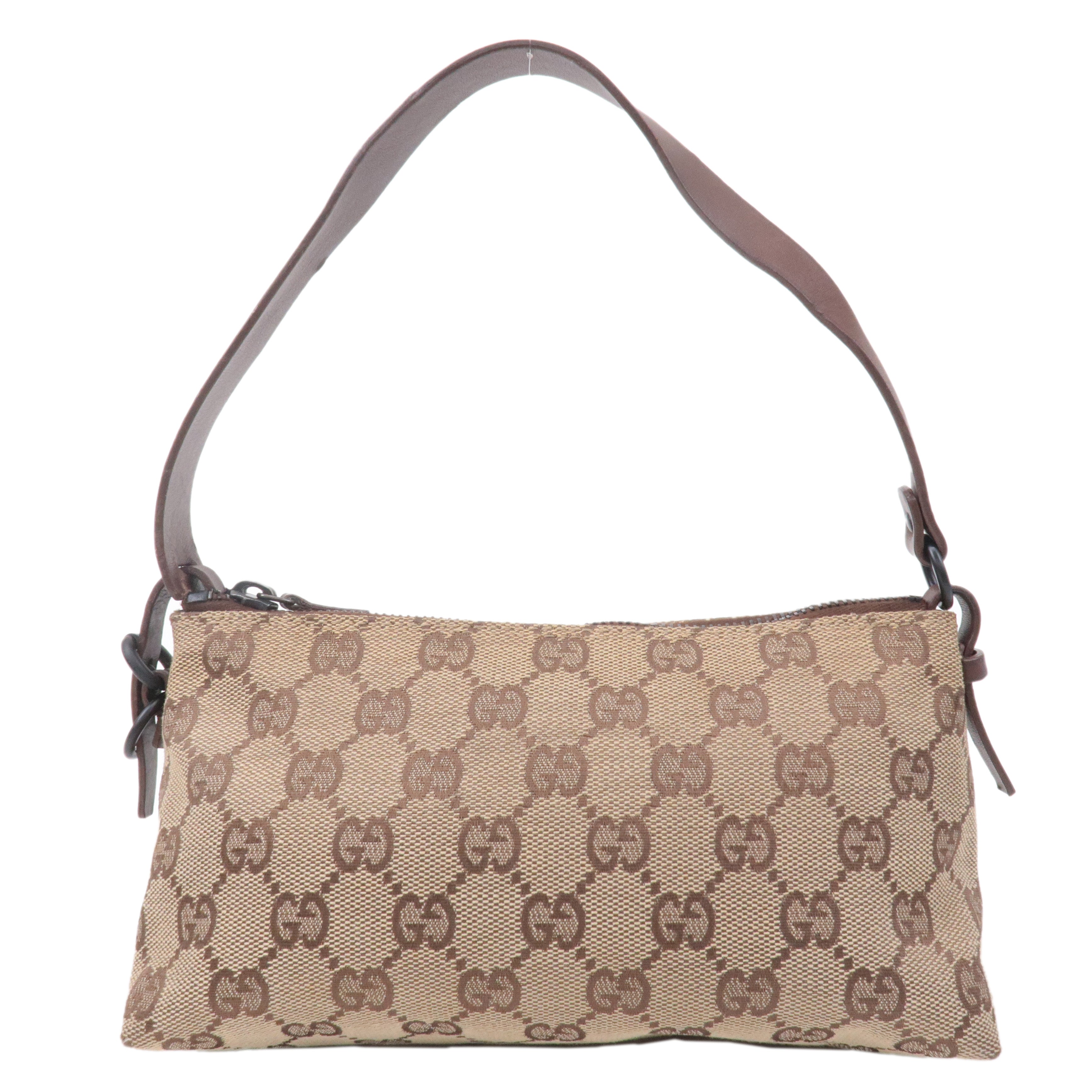 GUCCI GG Canvas Leather Hand Bag Pouch Beige Brown 103399