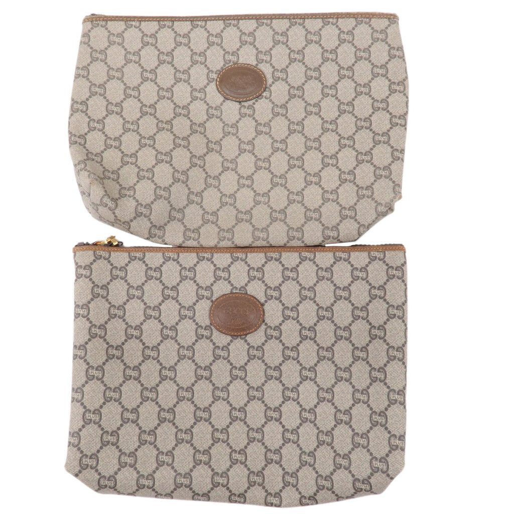 GUCCI Set of 2 Old Gucci GG Plus Leather Clutch Bag Beige Brown