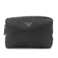 Prada Logo Nylon Leather Pouch Cosmetic Bag NERO Black MV348