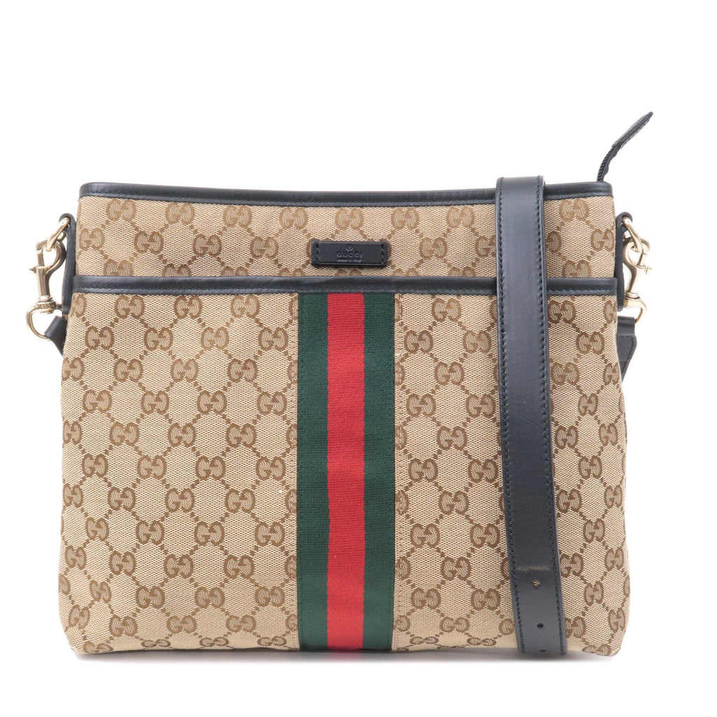 GUCCI Sherry GG Canvas Leather Shoulder Bag Beige Black 388926