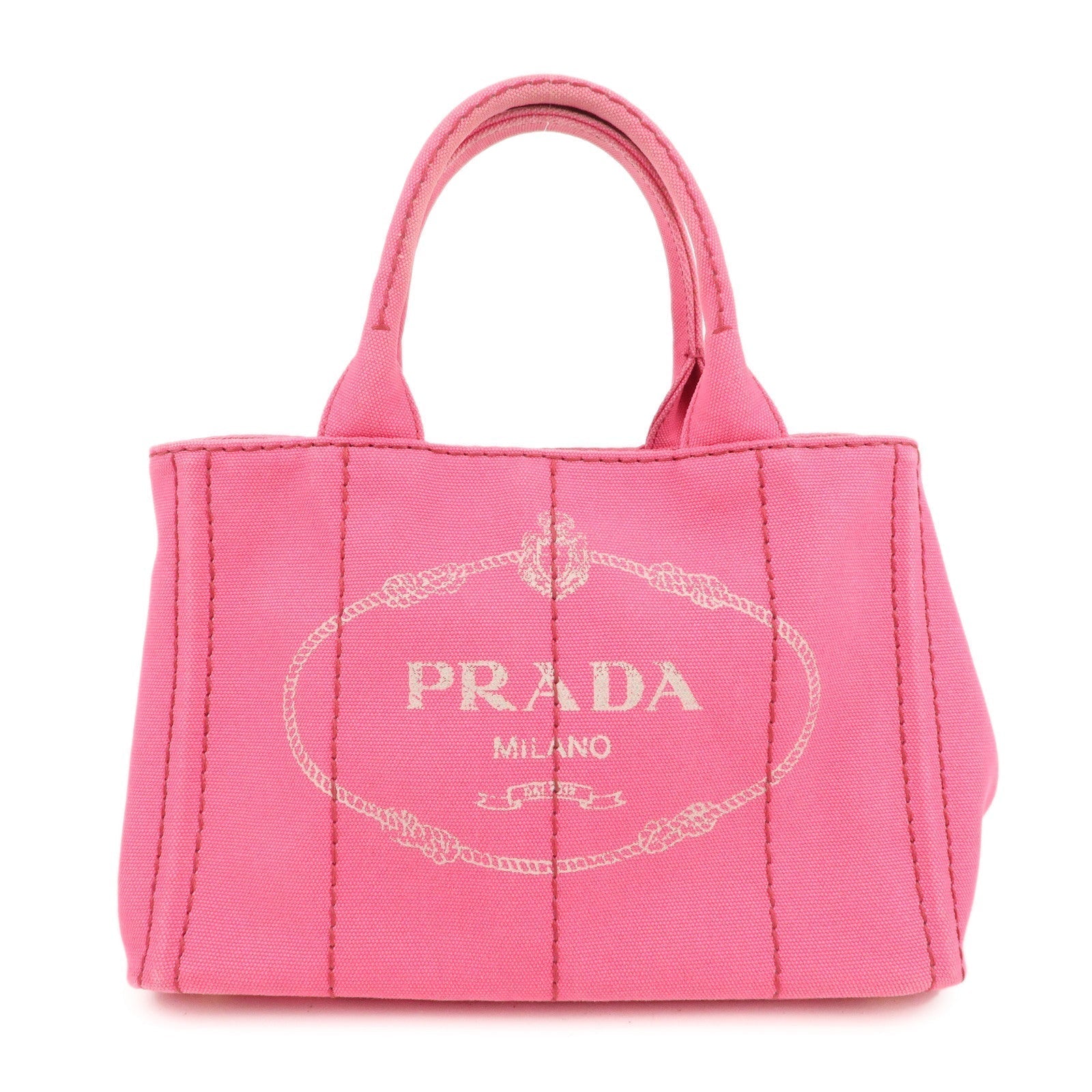 Prada Logo Canapa Mini Canvas 2Way Tote Bag Pink 1BG439