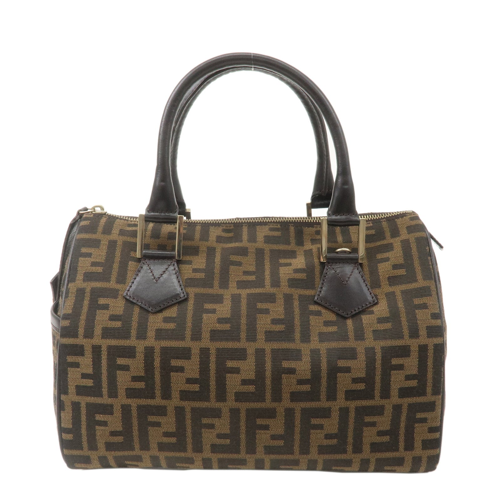 FENDI Zucca Canvas Leather Mini Boston Bag Black Brown 8BL104