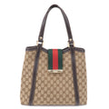 GUCCI Sherry Line GG Canvas Leather Hand Bag Beige Brown 364835