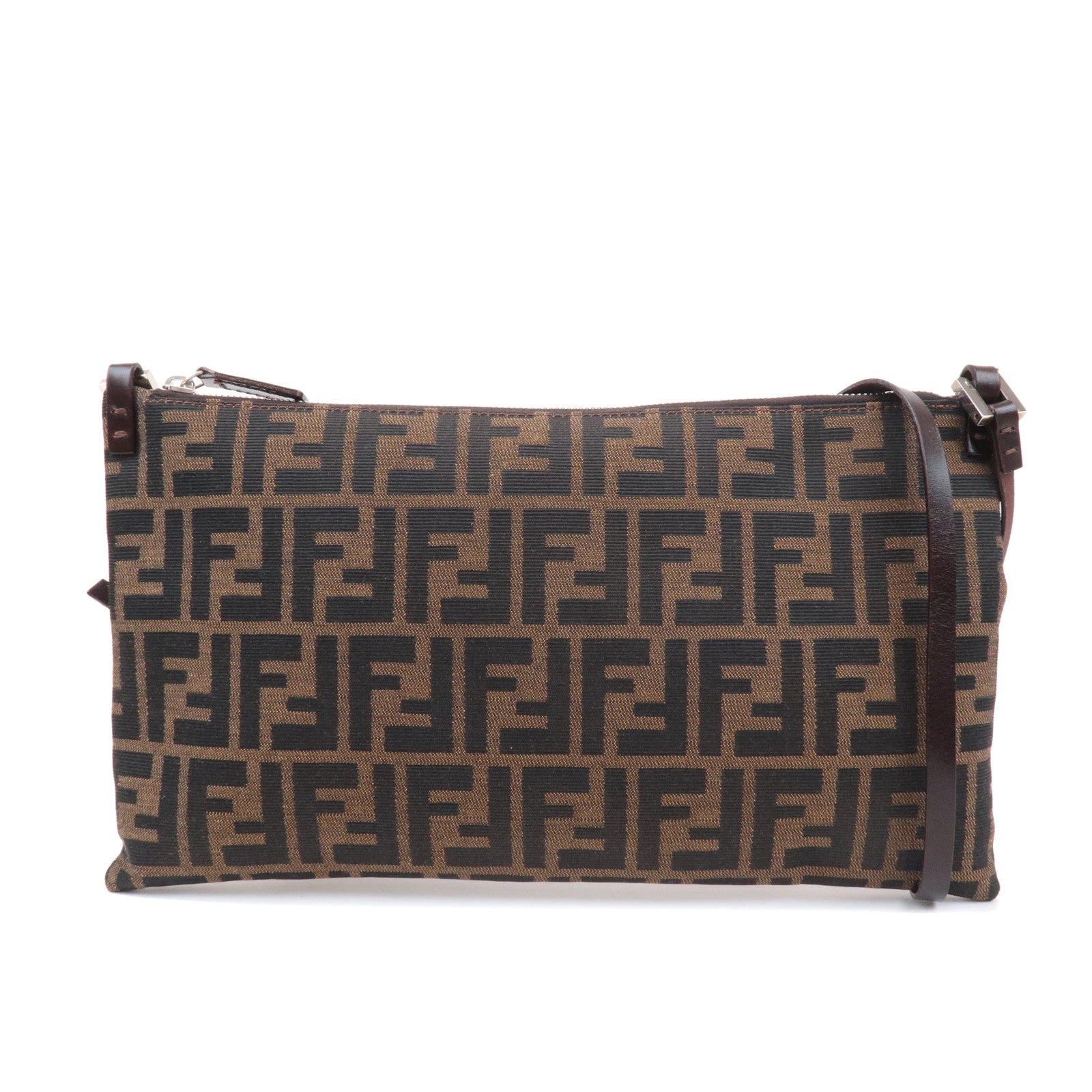 FENDI Zucca Canvas Leather Shoulder Bag Brown Black 16330