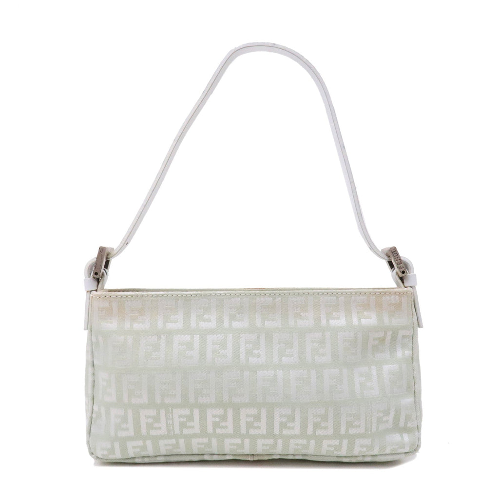 FENDI Zucchino Canvas Leather Hand Bag Mint Green White 8BR041