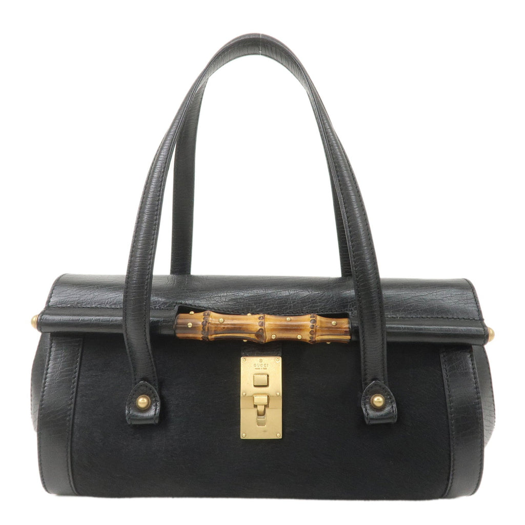 GUCCI Bamboo Leather Unborn Calf Boston Bag Black 114993