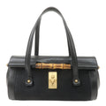 GUCCI Bamboo Leather Unborn Calf Boston Bag Black 114993