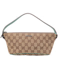 GUCCI Boat Bag GG Canvas Leather Pouch Emerald Green Beige 07198