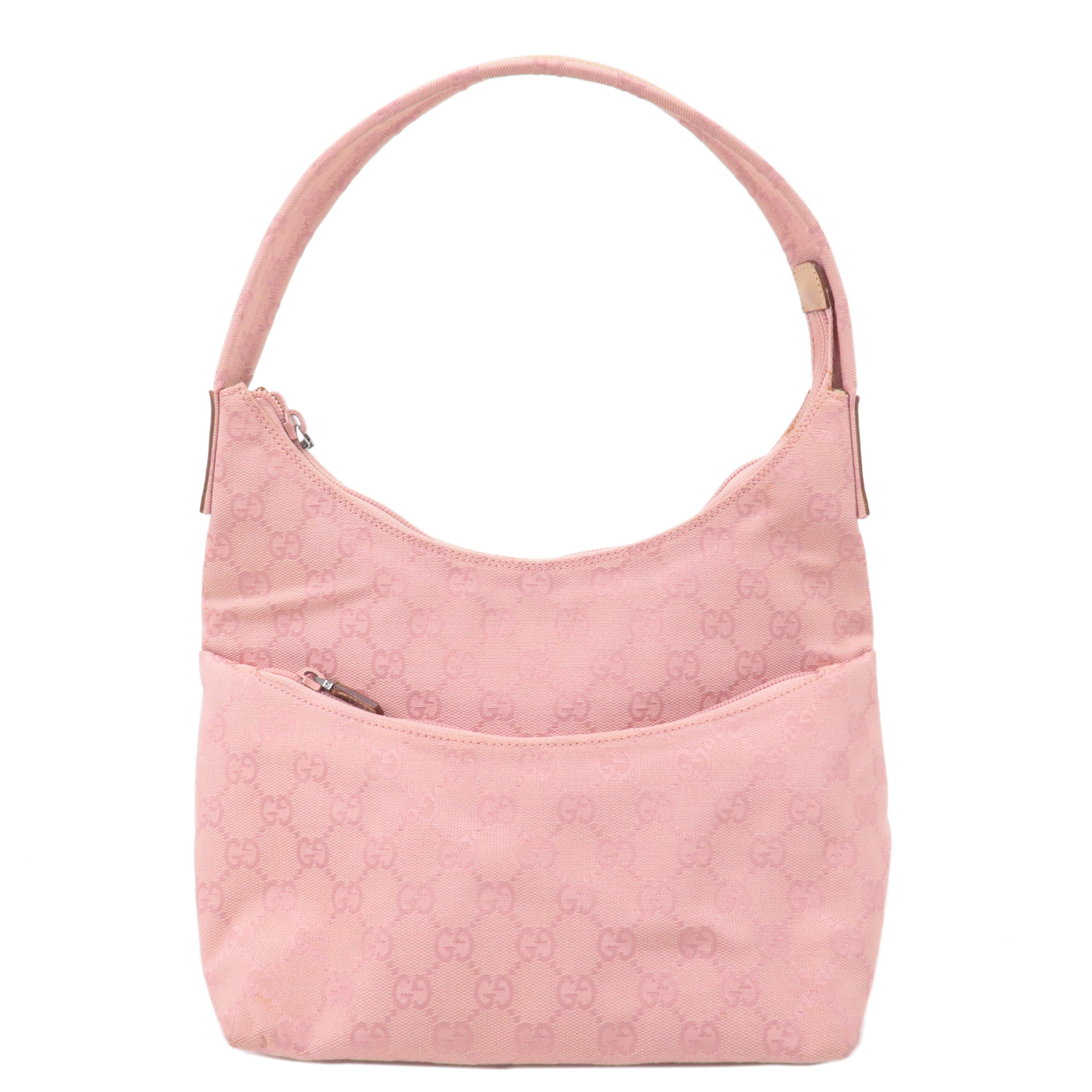 GUCCI GG Canvas Leather Shoulder Bag Hand Bag Pink 001・3386