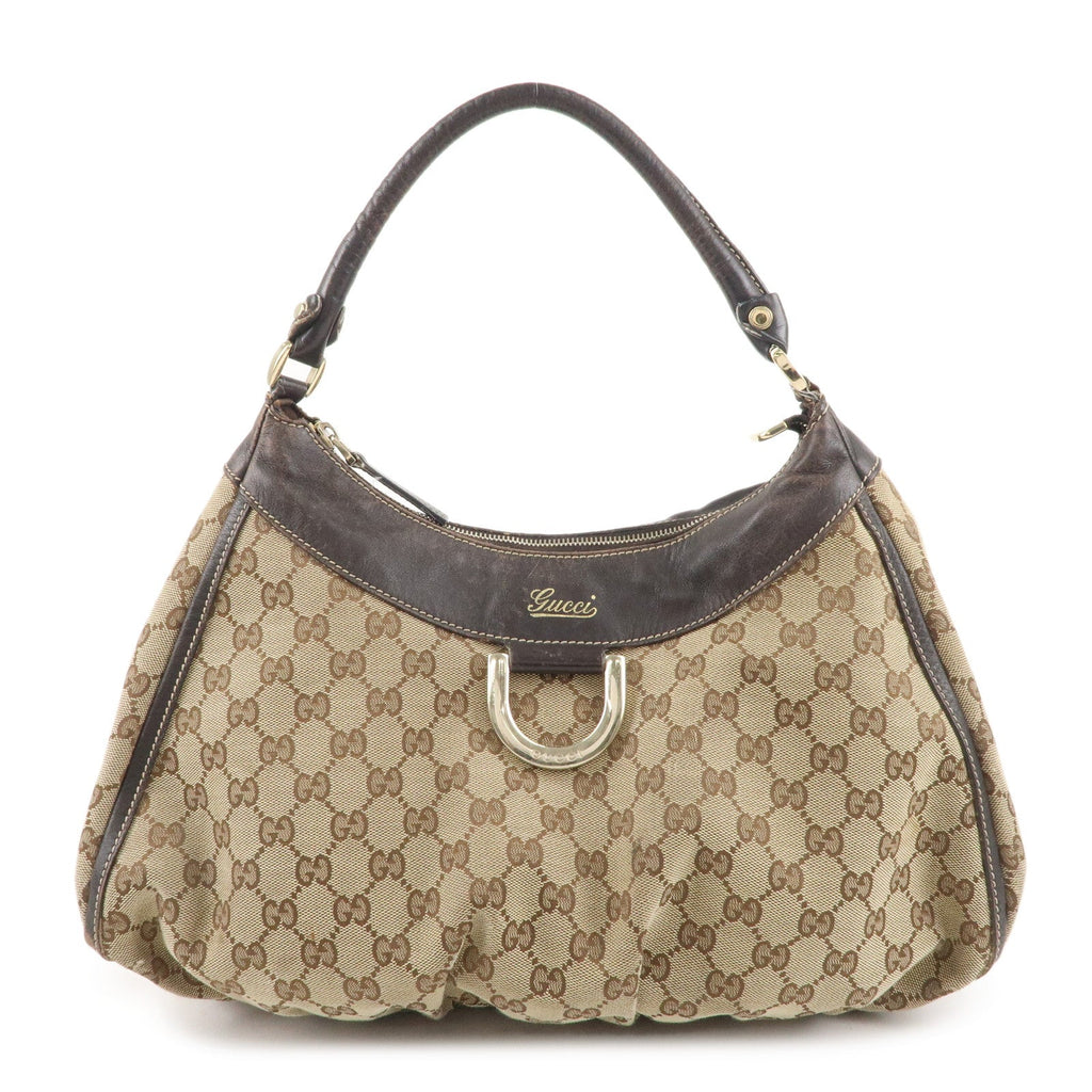 GUCCI Abbey GG Canvas Leather Shoulder Bag Beige Gold 189833
