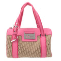 Christian Dior Trotter Canvas Leather Boston Bag Beige Pink