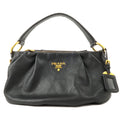Prada Logo Leather Shoulder Bag Black Gold Hardware