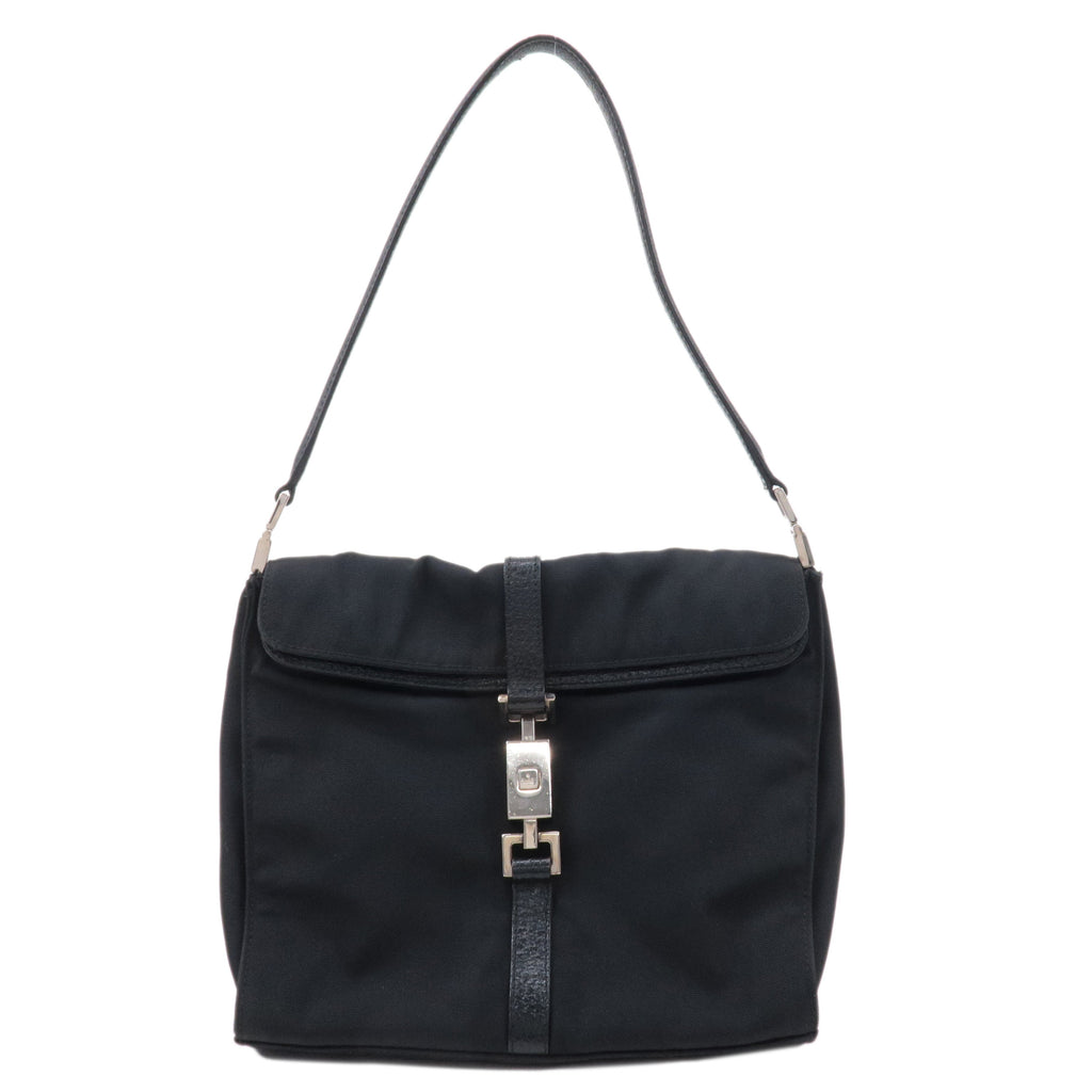 GUCCI Jackie Canvas Leather Shoulder Bag Hand Bag Black 00.3734