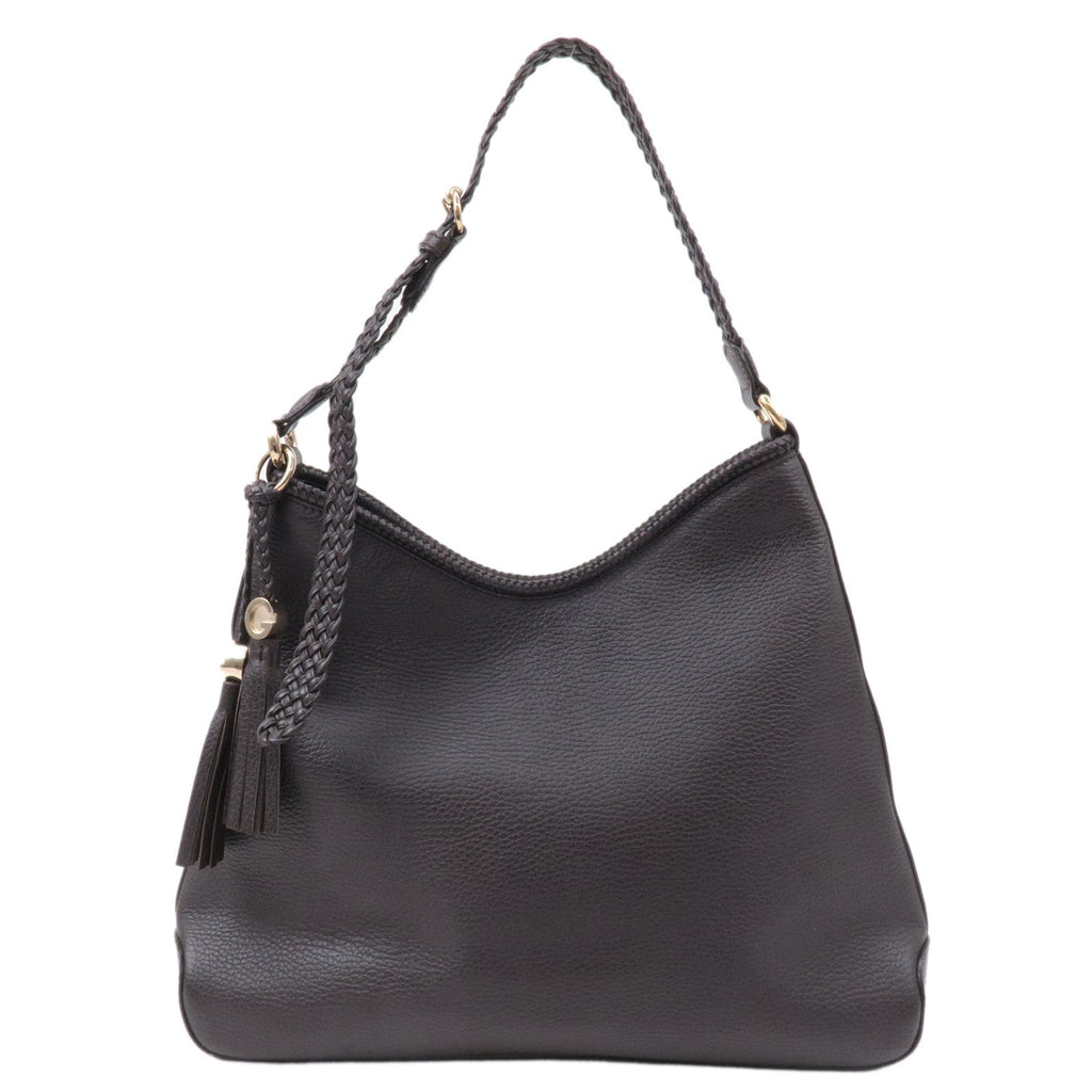 GUCCI Leather Shoulder Bag Hand Bag Dark Brown 336659