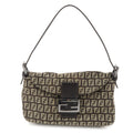 FENDI Zucchino Canvas Leather Shoulder Bag Brown Beige 8BR003