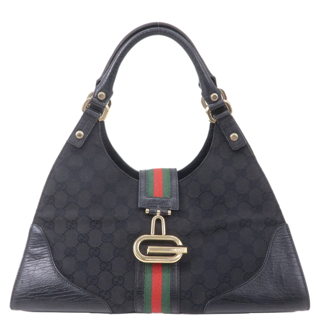 GUCCI Sherry GG Canvas Leather Shoulder Bag Black 130995
