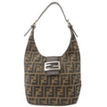 FENDI Zucca Canvas Leather Shoulder Bag Khaki Brown Black 26686