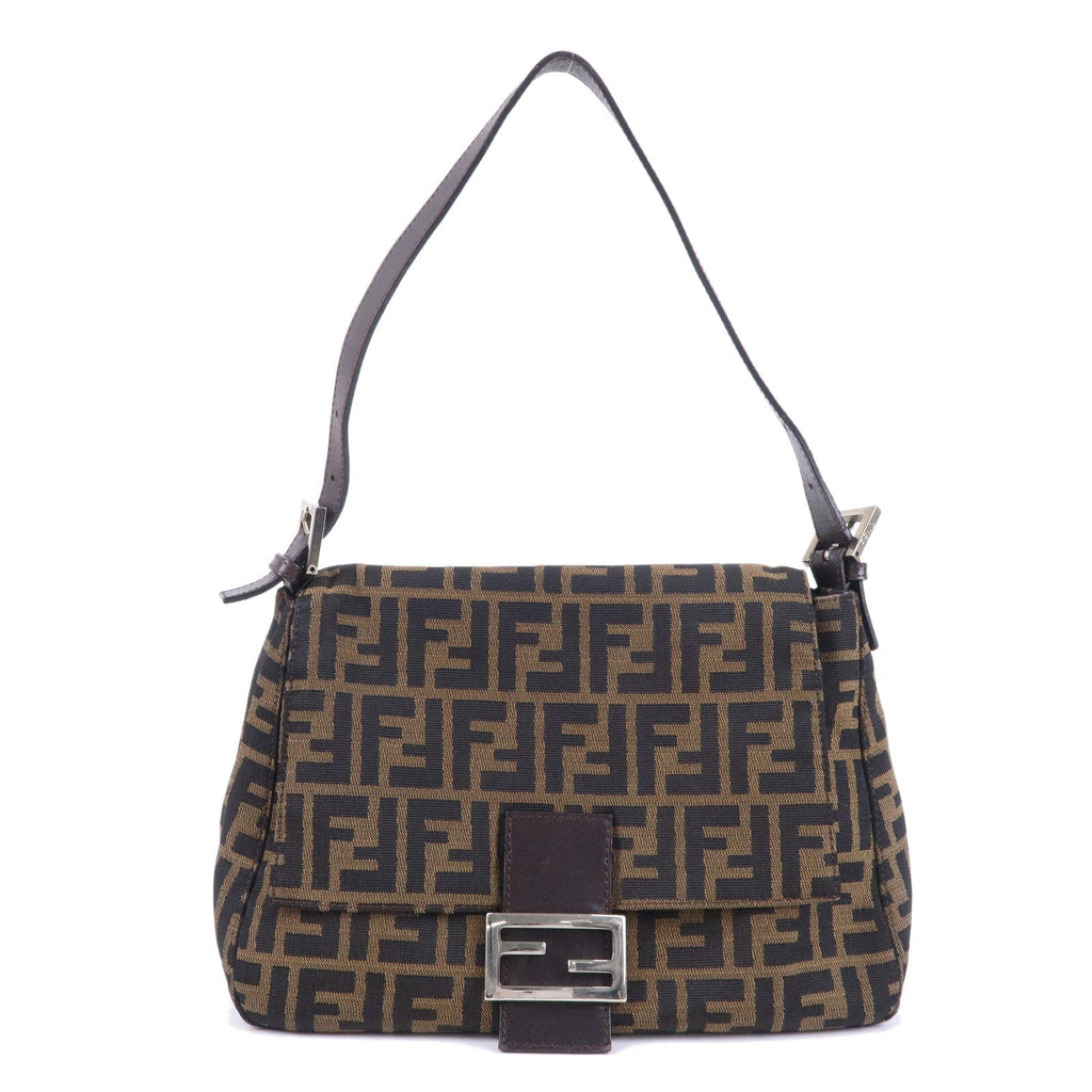 FENDI Zucca Mamma Baguette Canvas Leather Shoulder Bag 26325