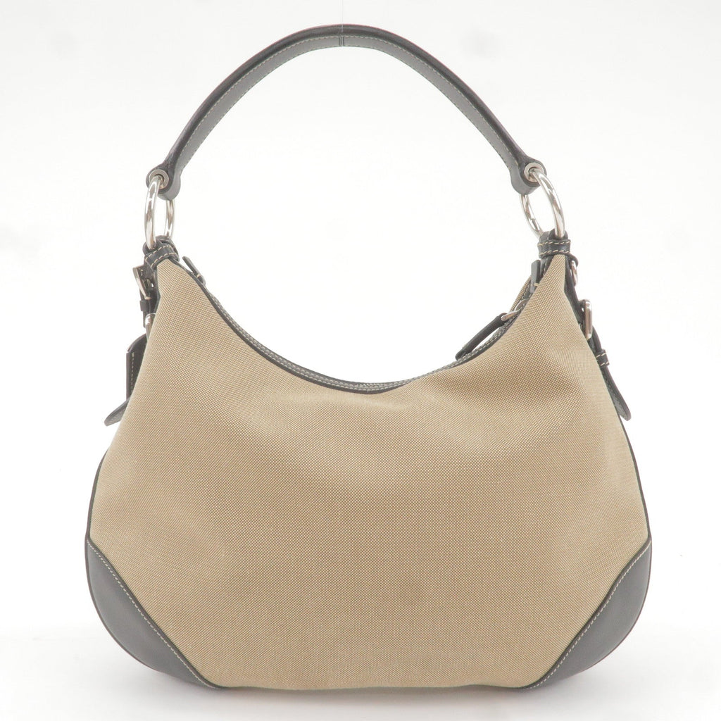 Prada Logo Jacquard Leather Shoulder Bag Beige Black BR3430