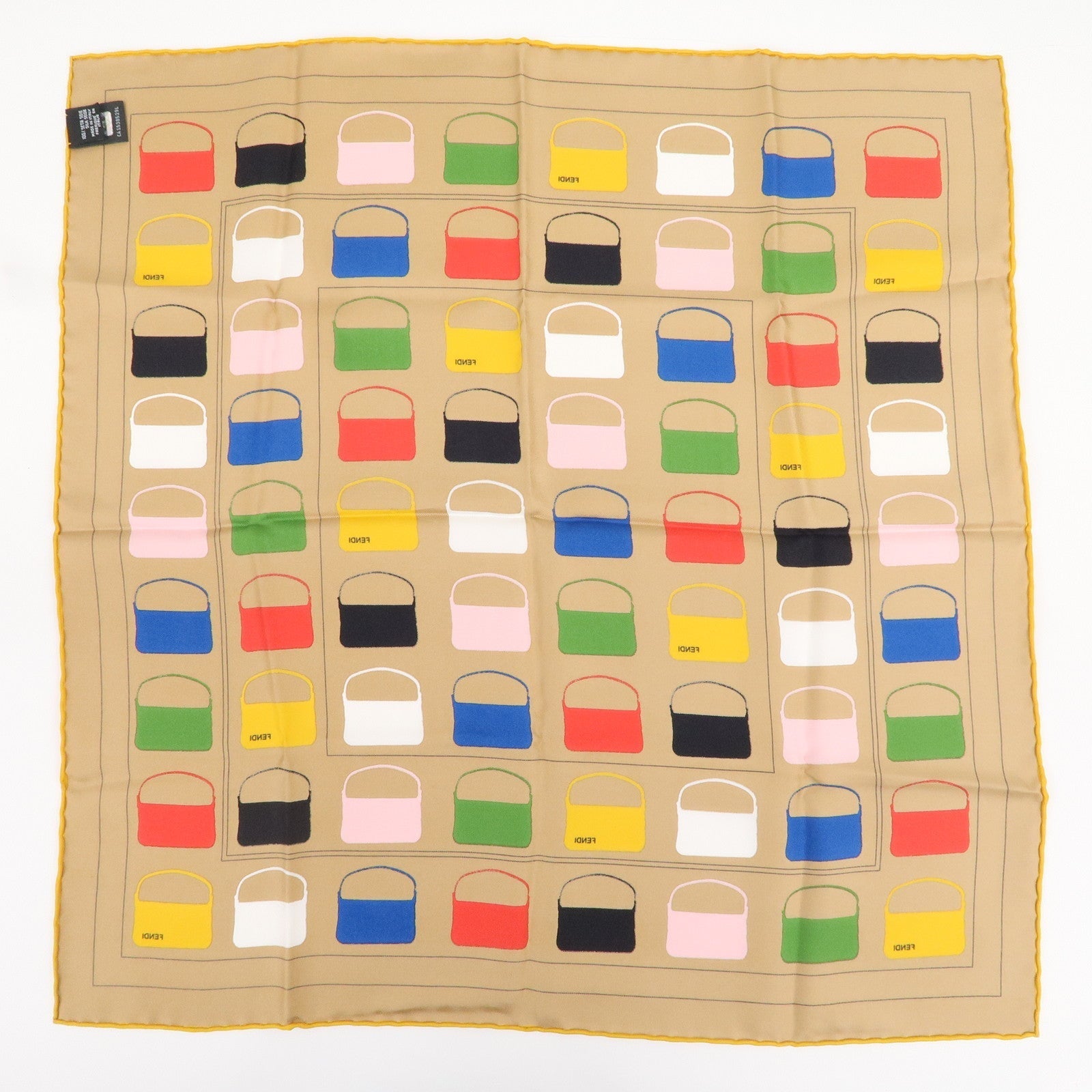 FENDI Silk 100% Scarf Bag Print Multi Color Beige