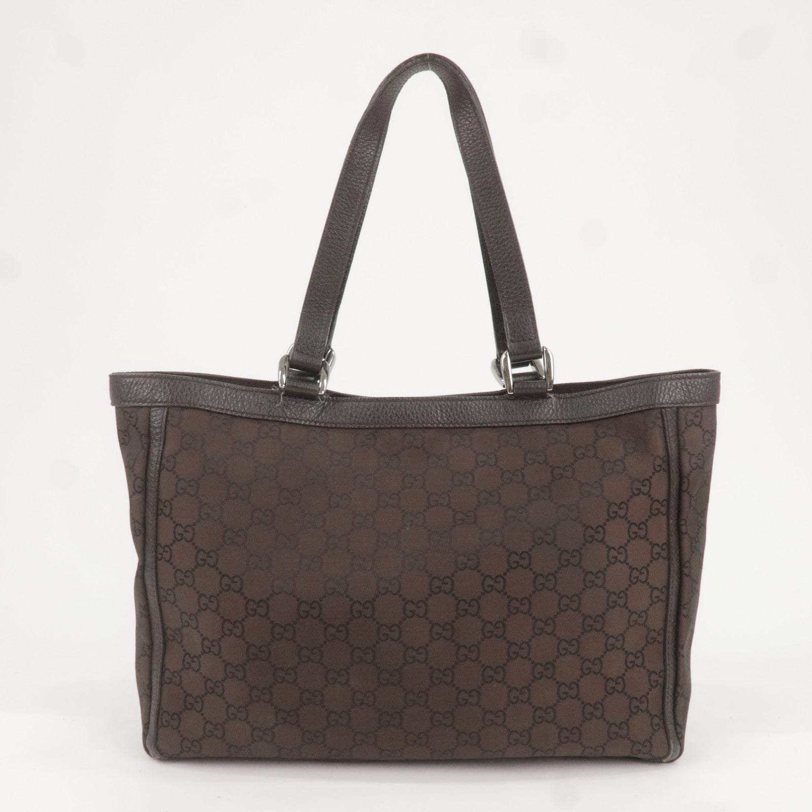 GUCCI GG Canvas Leather Tote Bag Shoulder Bag Dark Brown 268639