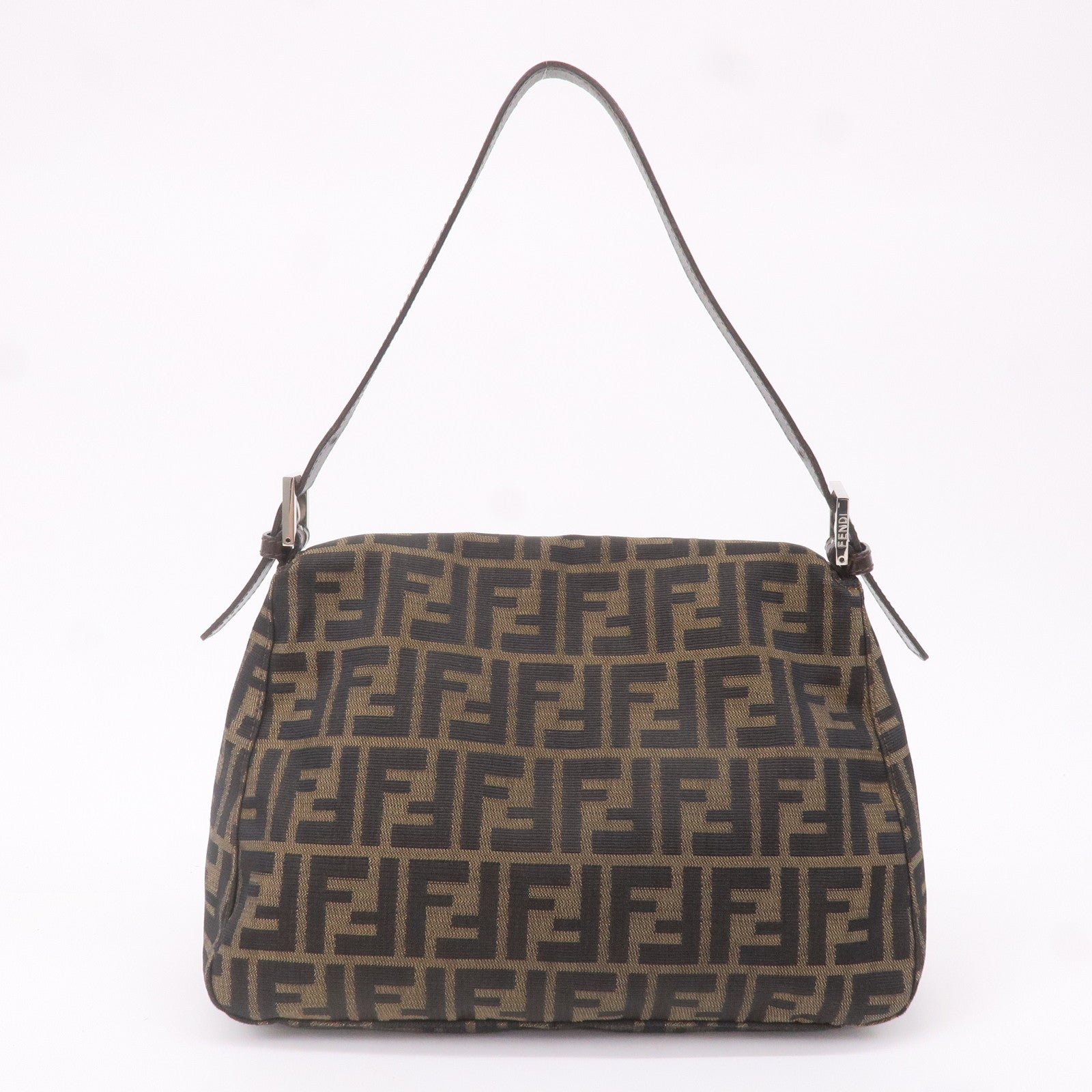 FENDI Mamma Baguette Zucca Canvas Leather Shoulder Bag 26325