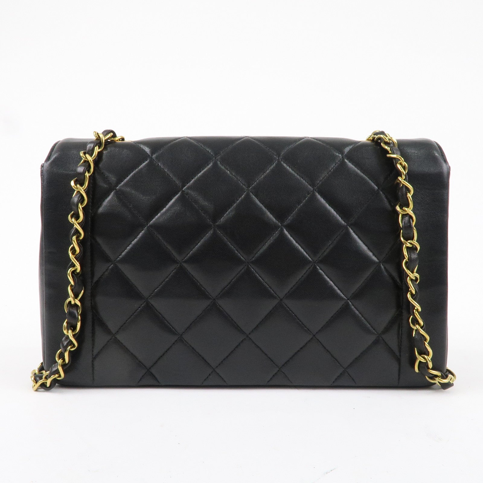 CHANEL Matelasse Lambskin Diana Chain Shoulder Bag Black A01165