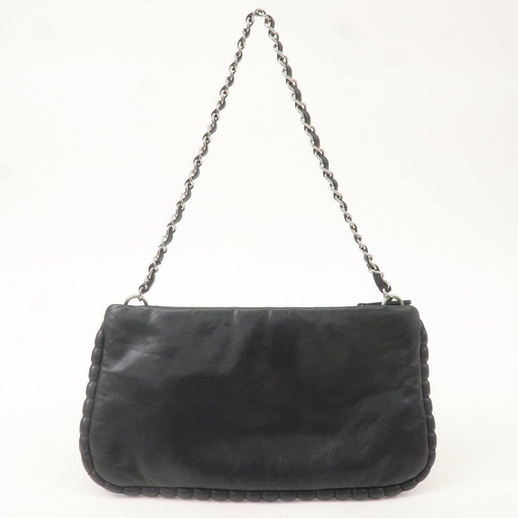 CHANEL Leather Chain Shoulder Bag Hand Bag Black Silver HDW
