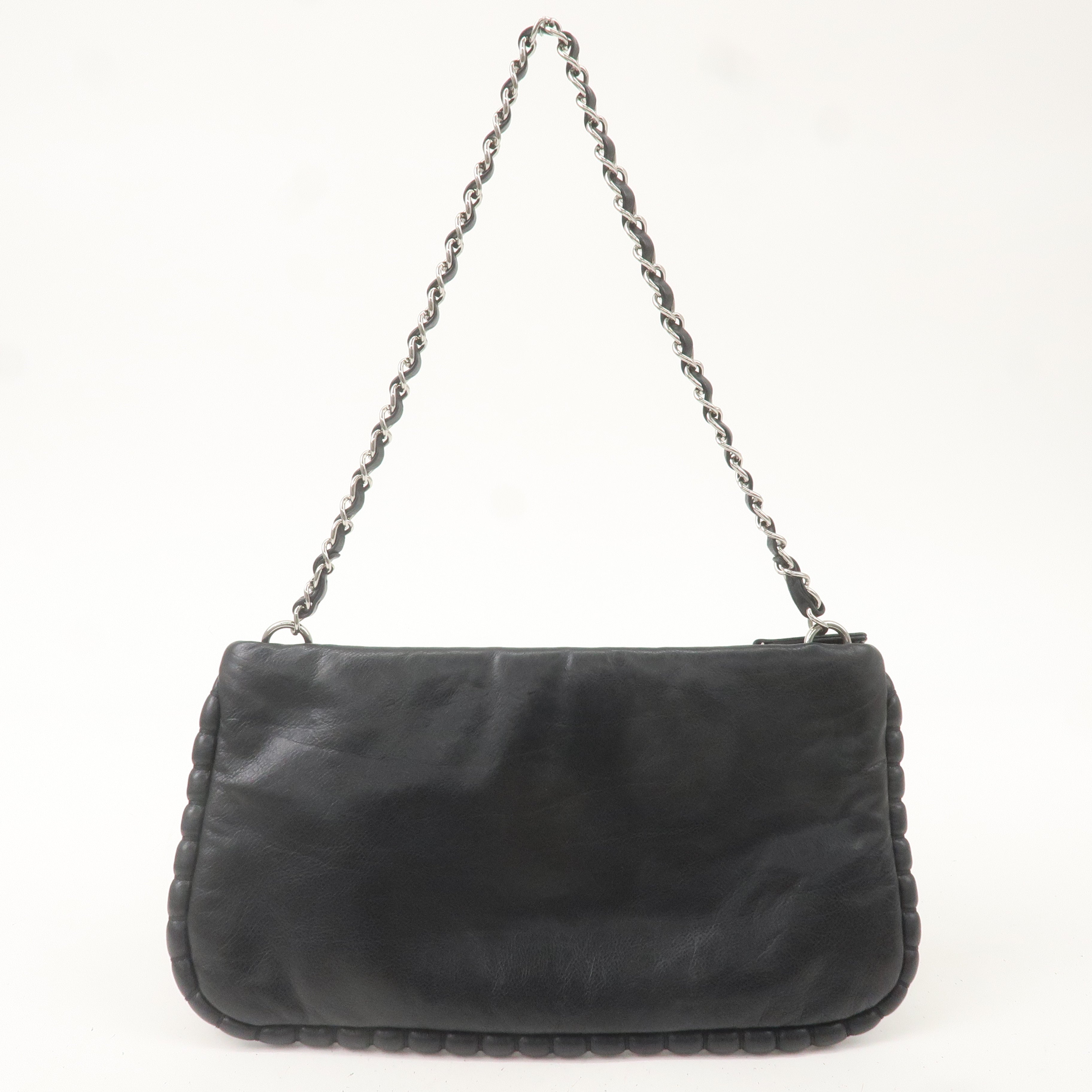 CHANEL Leather Chain Shoulder Bag Hand Bag Black Silver HDW