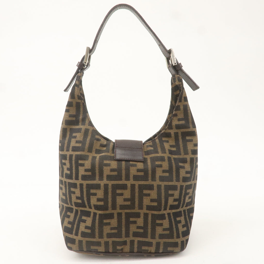 FENDI Zucca Canvas Leather Shoulder Bag Khaki Brown Black 26686